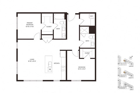 Floor plan for 2 beds, 2 baths, 1189 sqft